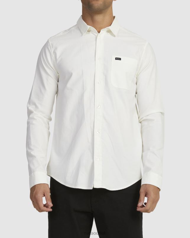 Clothing V84B933 white RVCA Men That'll Do Stretch Long Sleeve Shirt