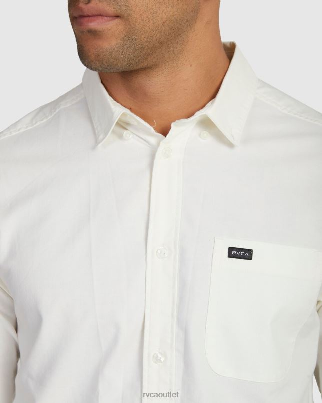 Clothing V84B933 white RVCA Men That'll Do Stretch Long Sleeve Shirt