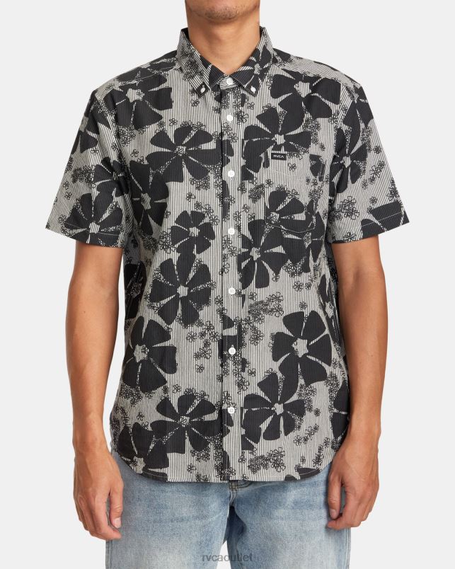 Clothing V84B95 black RVCA Men Yoyogi Seersucker Short Sleeve Shirt
