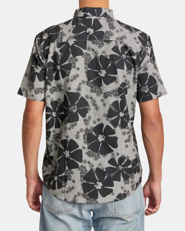 Clothing V84B95 black RVCA Men Yoyogi Seersucker Short Sleeve Shirt