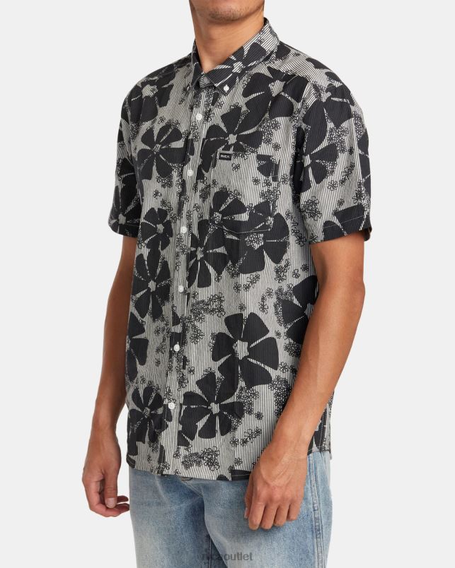 Clothing V84B95 black RVCA Men Yoyogi Seersucker Short Sleeve Shirt