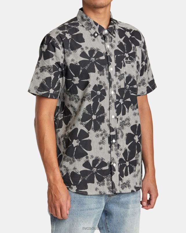 Clothing V84B95 black RVCA Men Yoyogi Seersucker Short Sleeve Shirt