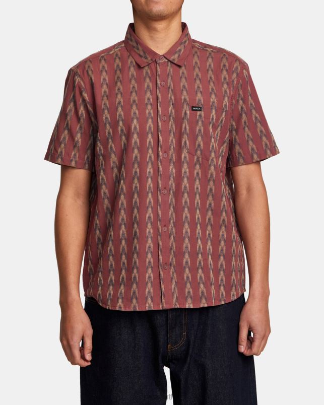 Clothing V84B985 oxblood red RVCA Men Upwards Ikat Short Sleeve Shirt