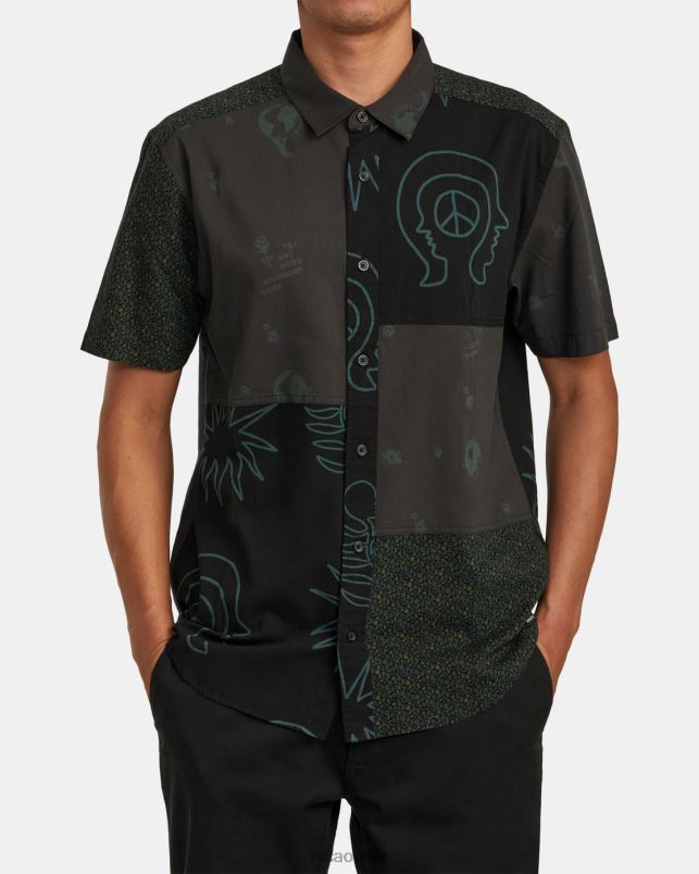 Clothing V84B990 black RVCA Men Compilation Short Sleeve Shirt