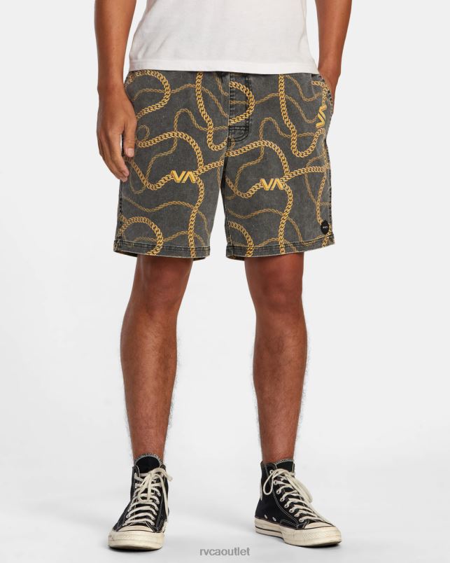 Clothing V84B500 black/gold RVCA Men Escape Print Elastic Waist Walkshorts 17