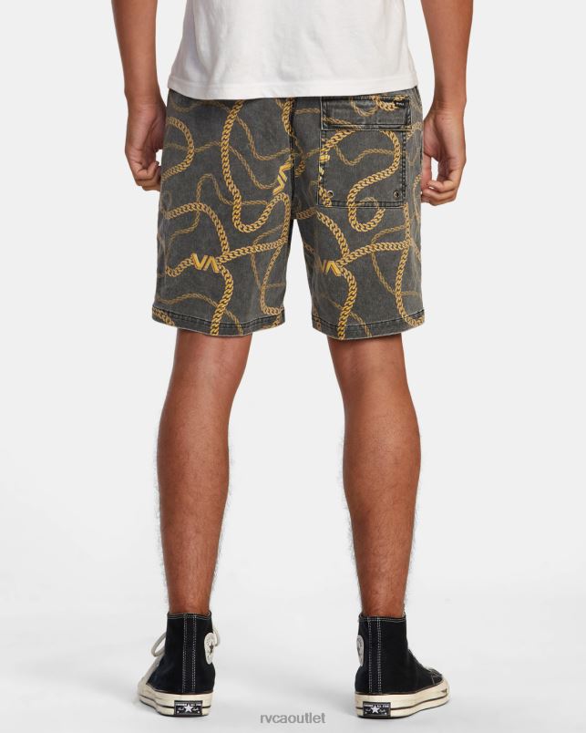 Clothing V84B500 black/gold RVCA Men Escape Print Elastic Waist Walkshorts 17