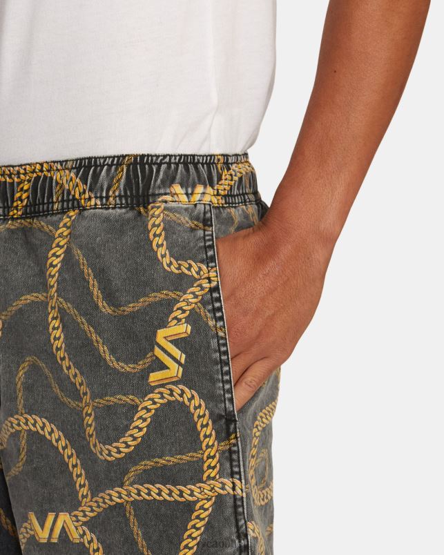 Clothing V84B500 black/gold RVCA Men Escape Print Elastic Waist Walkshorts 17