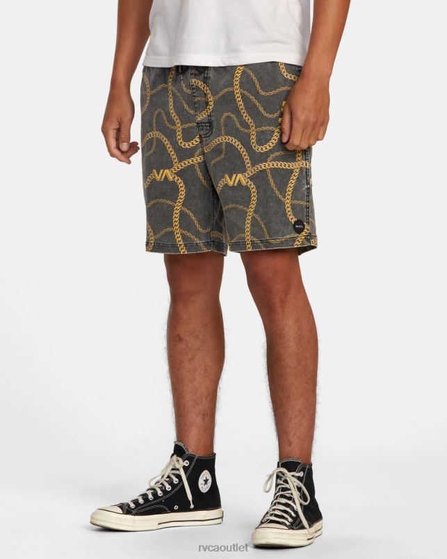 Clothing V84B500 black/gold RVCA Men Escape Print Elastic Waist Walkshorts 17