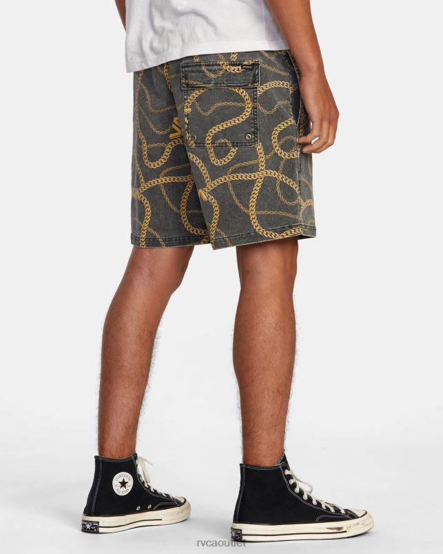 Clothing V84B500 black/gold RVCA Men Escape Print Elastic Waist Walkshorts 17