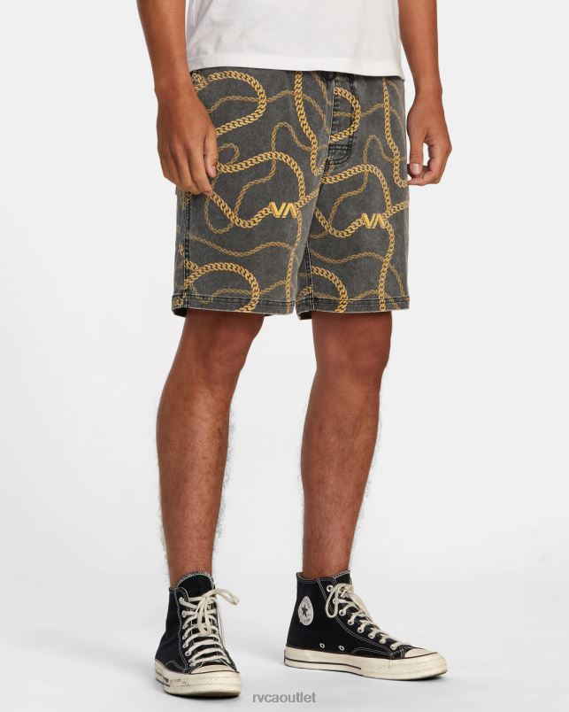 Clothing V84B500 black/gold RVCA Men Escape Print Elastic Waist Walkshorts 17