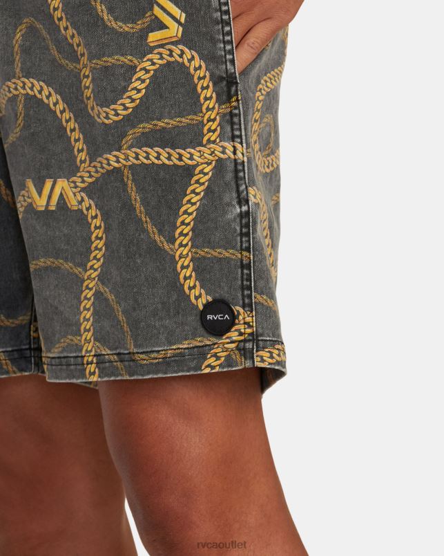 Clothing V84B500 black/gold RVCA Men Escape Print Elastic Waist Walkshorts 17
