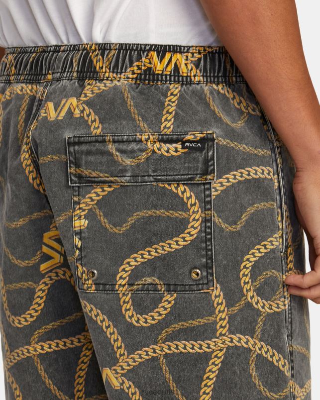 Clothing V84B500 black/gold RVCA Men Escape Print Elastic Waist Walkshorts 17