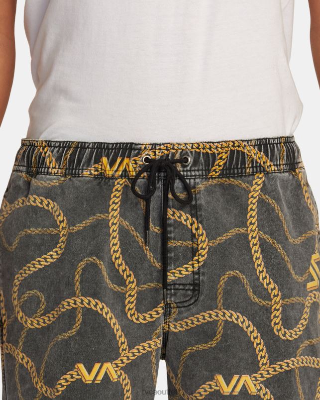 Clothing V84B500 black/gold RVCA Men Escape Print Elastic Waist Walkshorts 17