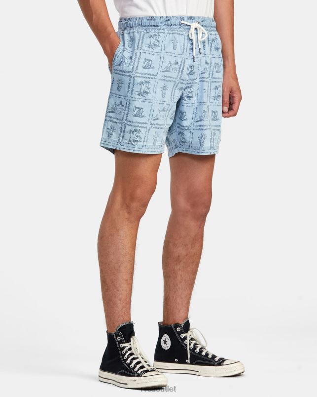 Clothing V84B989 washed denim RVCA Men Escape Chambray Elasticized Shorts