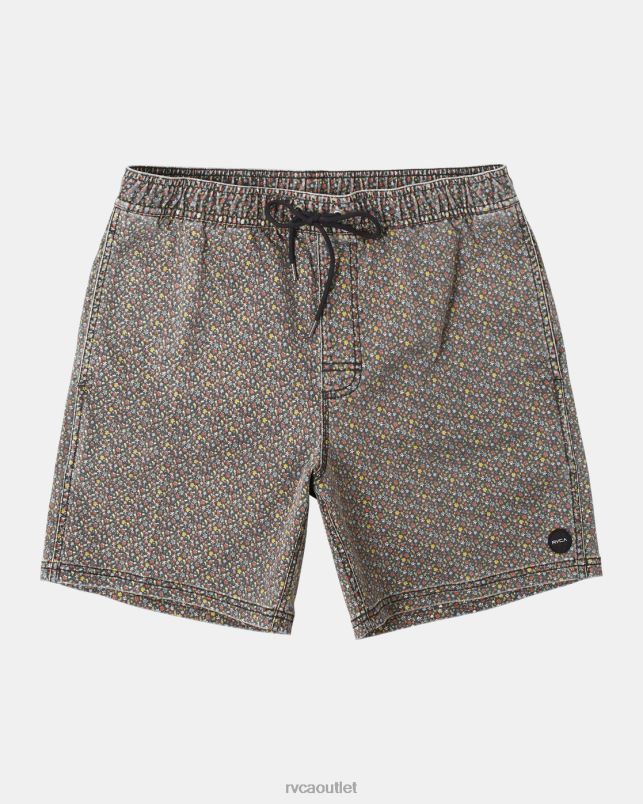 Clothing V84B992 bright black RVCA Men Escape Print Elastic Waist Walkshorts 17