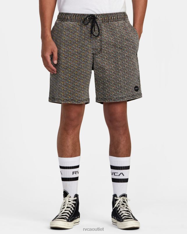 Clothing V84B992 bright black RVCA Men Escape Print Elastic Waist Walkshorts 17