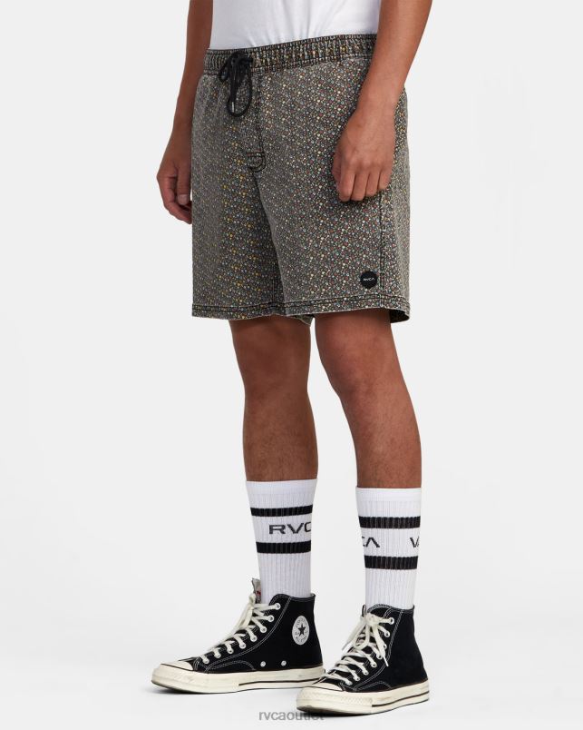 Clothing V84B992 bright black RVCA Men Escape Print Elastic Waist Walkshorts 17