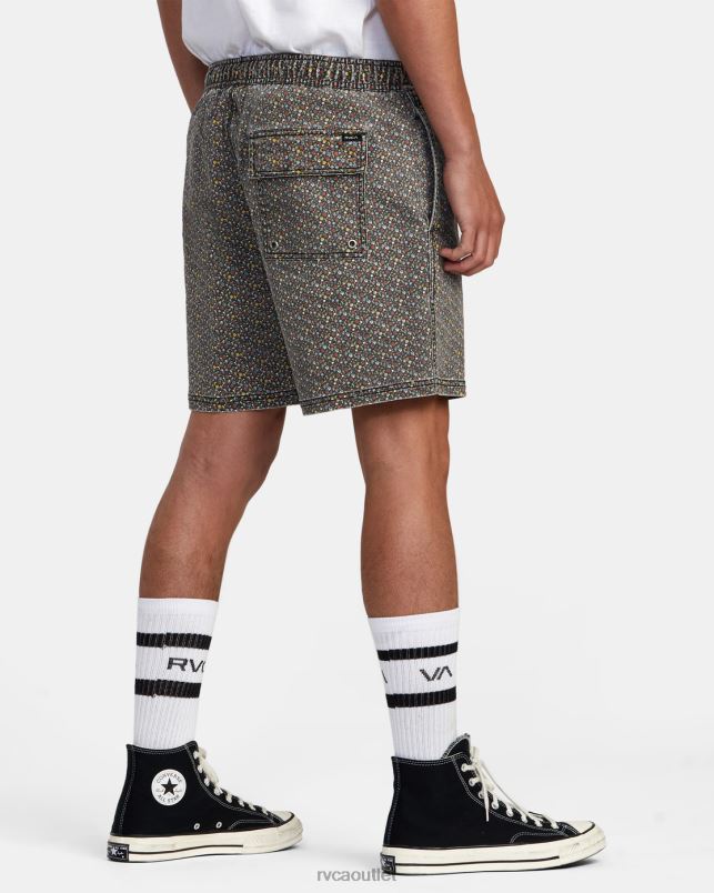 Clothing V84B992 bright black RVCA Men Escape Print Elastic Waist Walkshorts 17