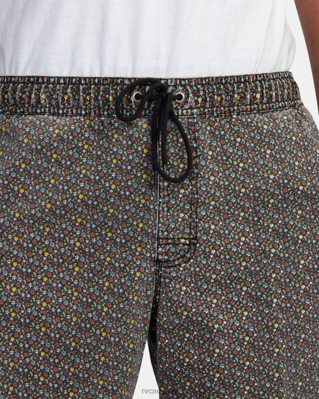 Clothing V84B992 bright black RVCA Men Escape Print Elastic Waist Walkshorts 17