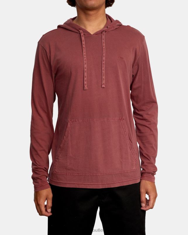 Clothing V84B966 oxblood red RVCA Men PTC Pigment Hooded Long Sleeve Tee