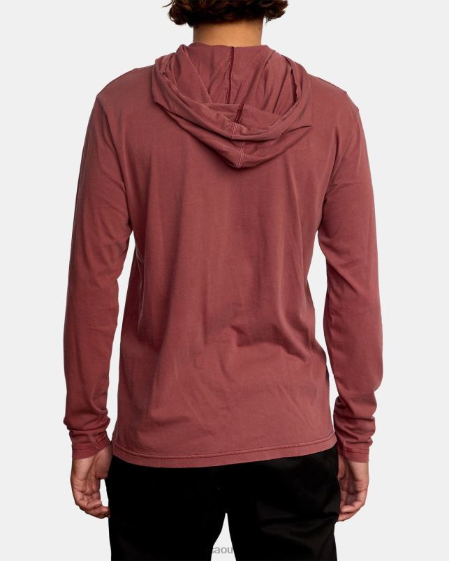 Clothing V84B966 oxblood red RVCA Men PTC Pigment Hooded Long Sleeve Tee