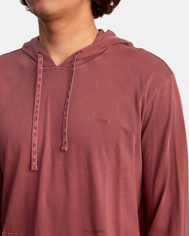 Clothing V84B966 oxblood red RVCA Men PTC Pigment Hooded Long Sleeve Tee