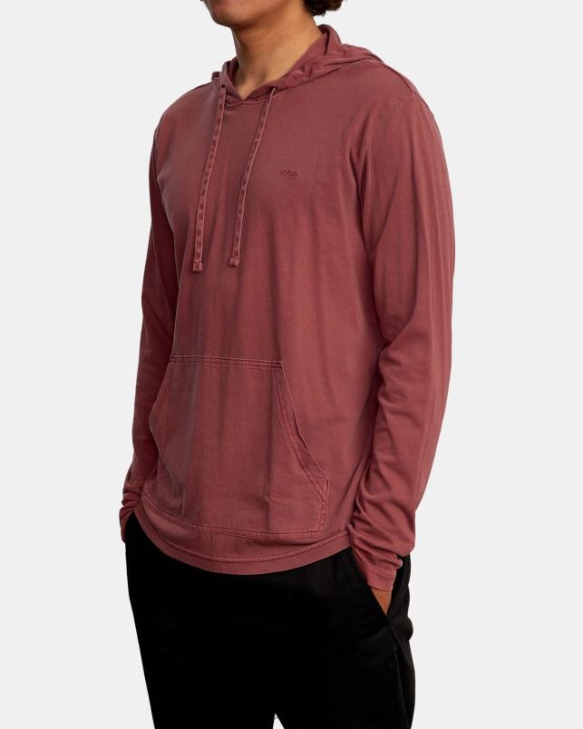 Clothing V84B966 oxblood red RVCA Men PTC Pigment Hooded Long Sleeve Tee
