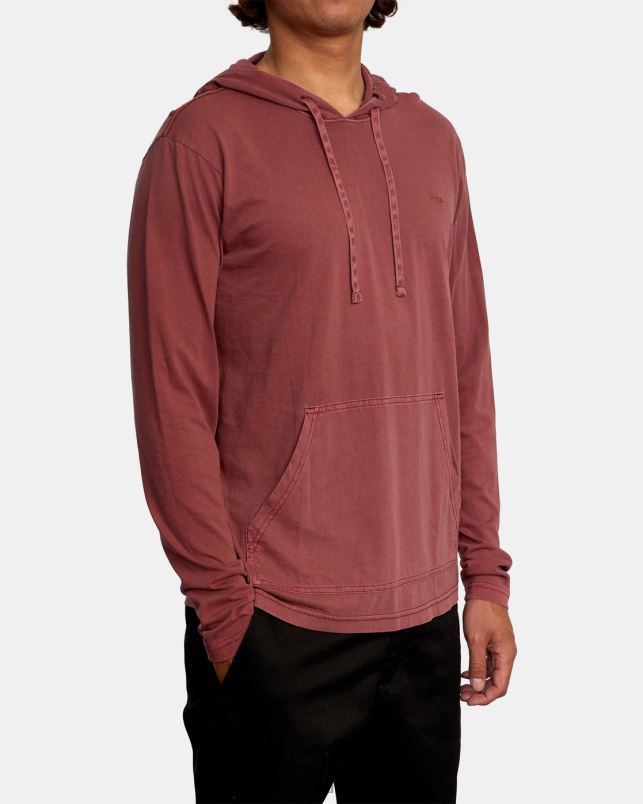 Clothing V84B966 oxblood red RVCA Men PTC Pigment Hooded Long Sleeve Tee