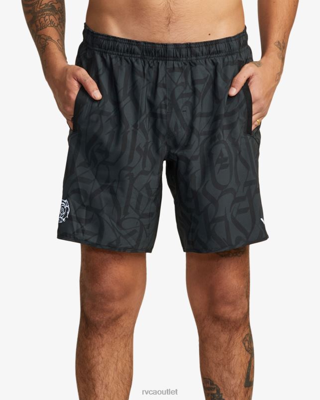Clothing V84B319 black RVCA Men Thug Rose Yogger Stretch Performance Shorts