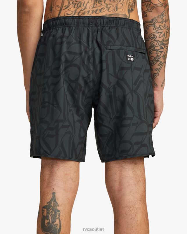 Clothing V84B319 black RVCA Men Thug Rose Yogger Stretch Performance Shorts