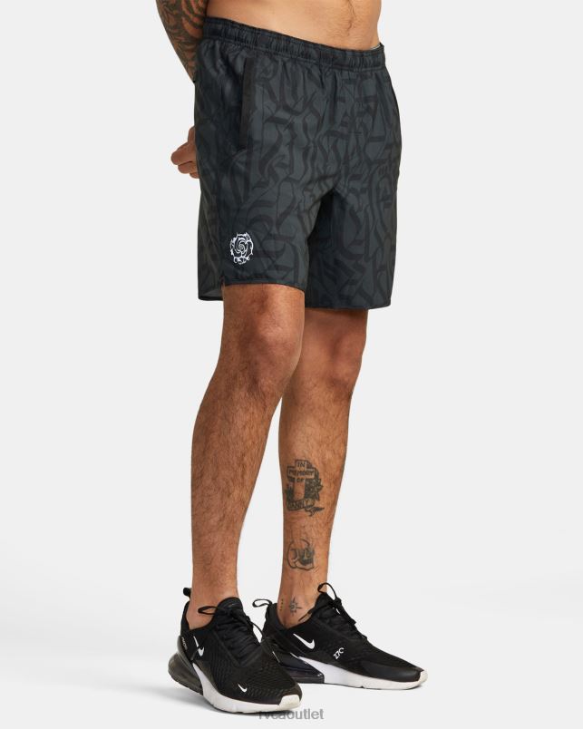 Clothing V84B319 black RVCA Men Thug Rose Yogger Stretch Performance Shorts