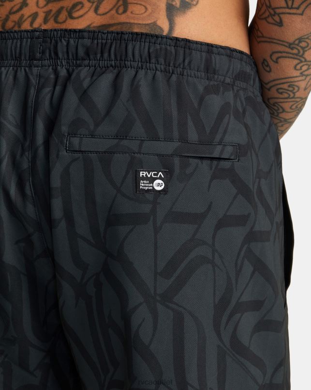 Clothing V84B319 black RVCA Men Thug Rose Yogger Stretch Performance Shorts