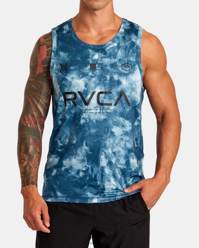 Clothing V84B35 teal tie dye RVCA Men Vent VA Sport Badge Technical Training Tank