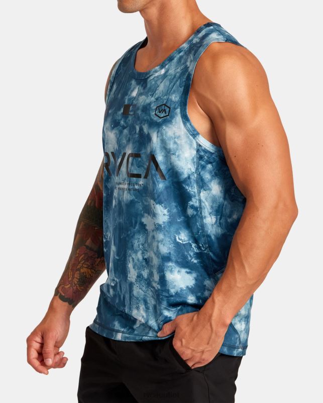 Clothing V84B35 teal tie dye RVCA Men Vent VA Sport Badge Technical Training Tank
