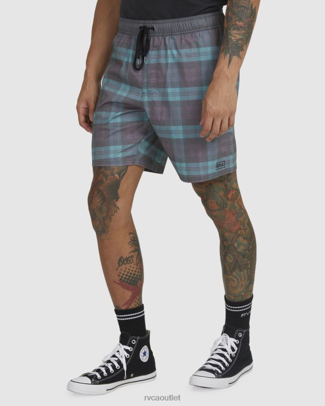 Bottoms V84B1052 teal RVCA Unisex Opposites Print Elastic Waist Boardshorts
