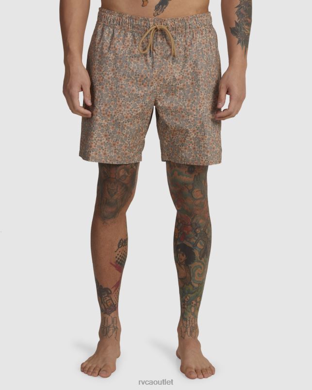 Bottoms V84B452 khaki RVCA Unisex Barnes Elastic Waist Boardshorts 17