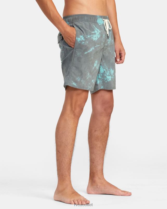 Bottoms V84B638 black green tie dye RVCA Unisex Manic Elastic Waist Boardshorts 17