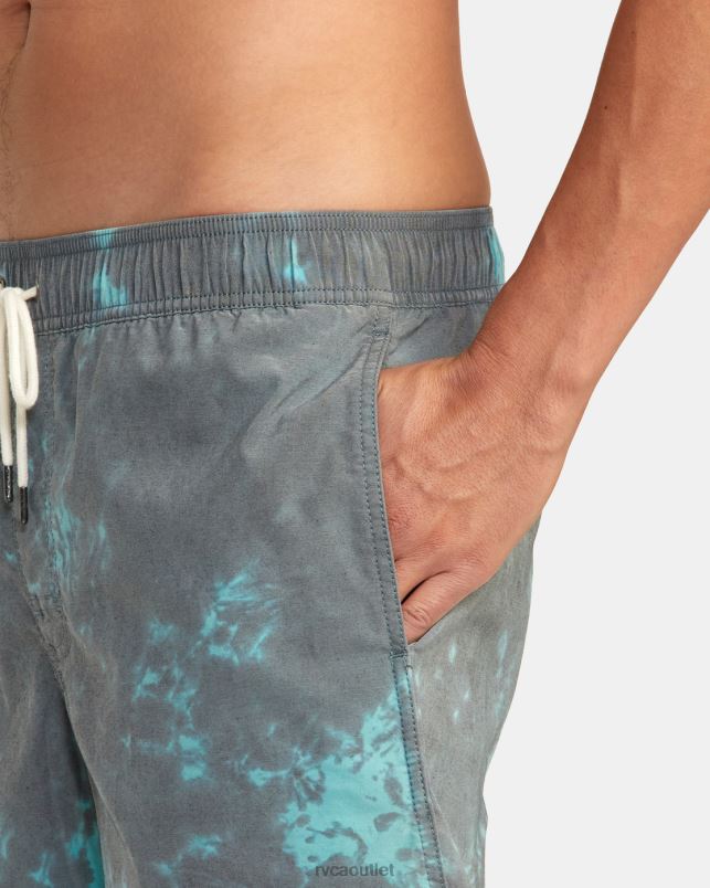 Bottoms V84B638 black green tie dye RVCA Unisex Manic Elastic Waist Boardshorts 17
