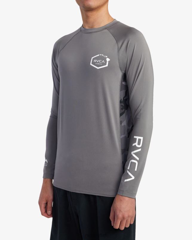 Clothing V84B609 charcoal RVCA Unisex Island Hex Long Sleeve Rashguard