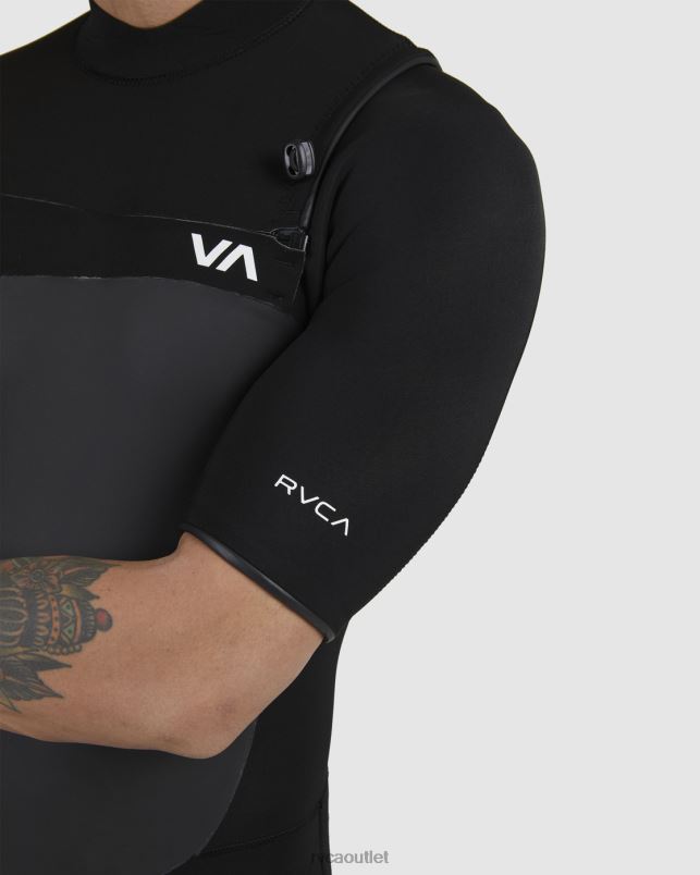 Clothing V84B635 black RVCA Unisex 2/2 Balance Chest Zip Short Sleeve Fullsuit