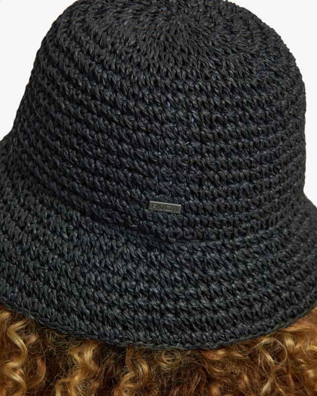 Accessories V84B1076 black RVCA Women Laguna Straw Bucket Hat
