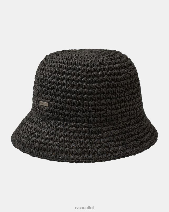 Accessories V84B1076 black RVCA Women Laguna Straw Bucket Hat