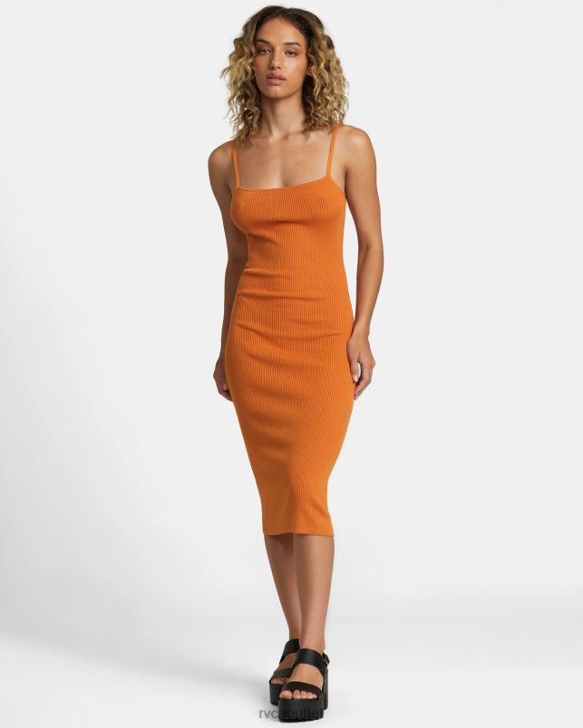 Clothing V84B1220 golden ochre RVCA Women Rose Machado Fades Away Bodycon Dress