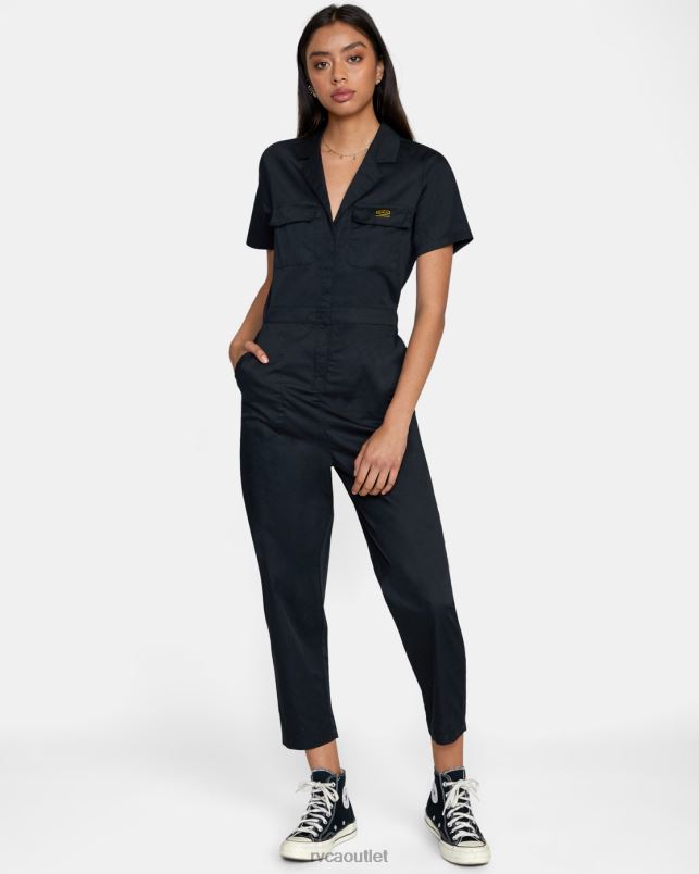 Clothing V84B833 black RVCA Women Recession Collection Jumpsuit