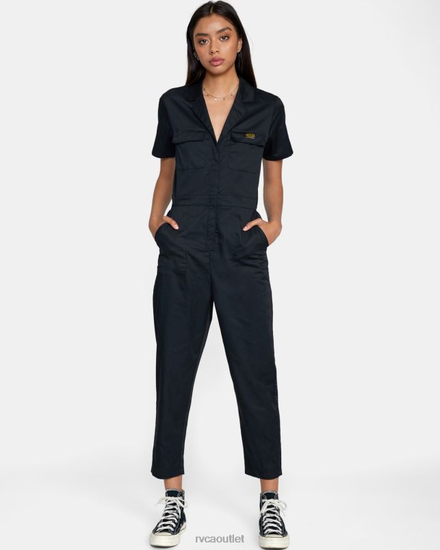 Clothing V84B833 black RVCA Women Recession Collection Jumpsuit