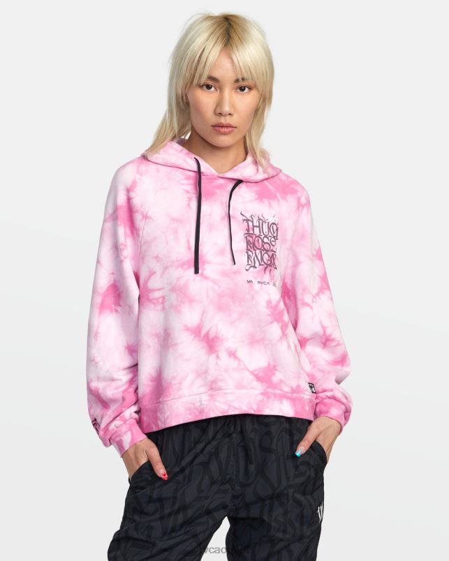 Clothing V84B1401 rose pink RVCA Women Thug Rose Cropped Hoodie