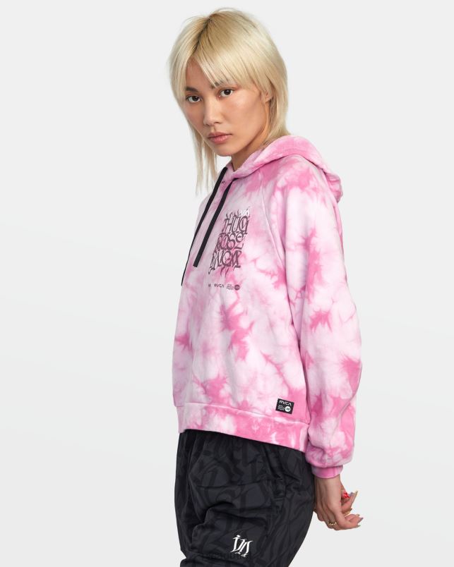 Clothing V84B1401 rose pink RVCA Women Thug Rose Cropped Hoodie