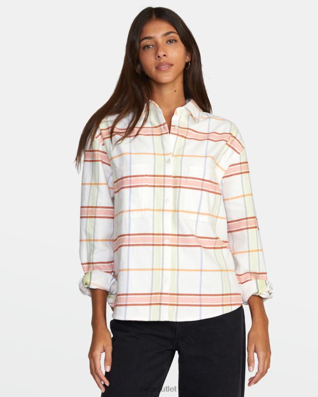 Clothing V84B1543 whisper white RVCA Women Rush Long Sleeve Flannel Shirt