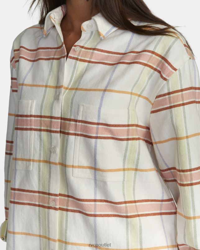 Clothing V84B1543 whisper white RVCA Women Rush Long Sleeve Flannel Shirt