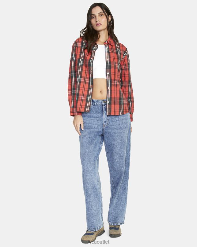 Clothing V84B1578 chrysanthemum RVCA Women Notorious Long Sleeve Flannel Shirt
